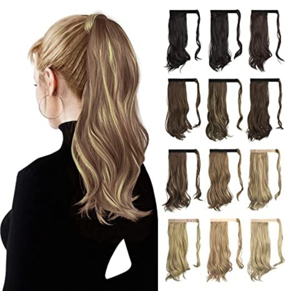 Curly Wrap Around Ponytail Extention Pale Gold Blonde Blend 16 Inch Hair